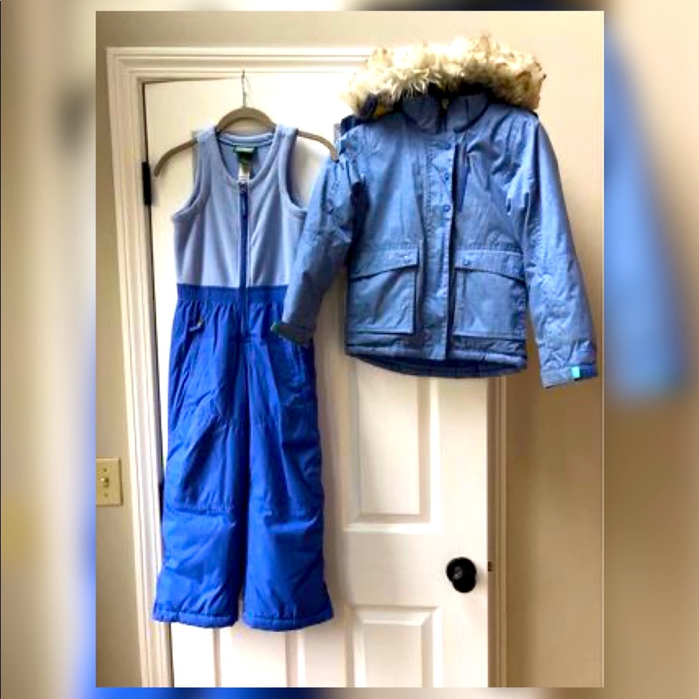 L.L.Bean girls parka snow jacket and bib snow pants